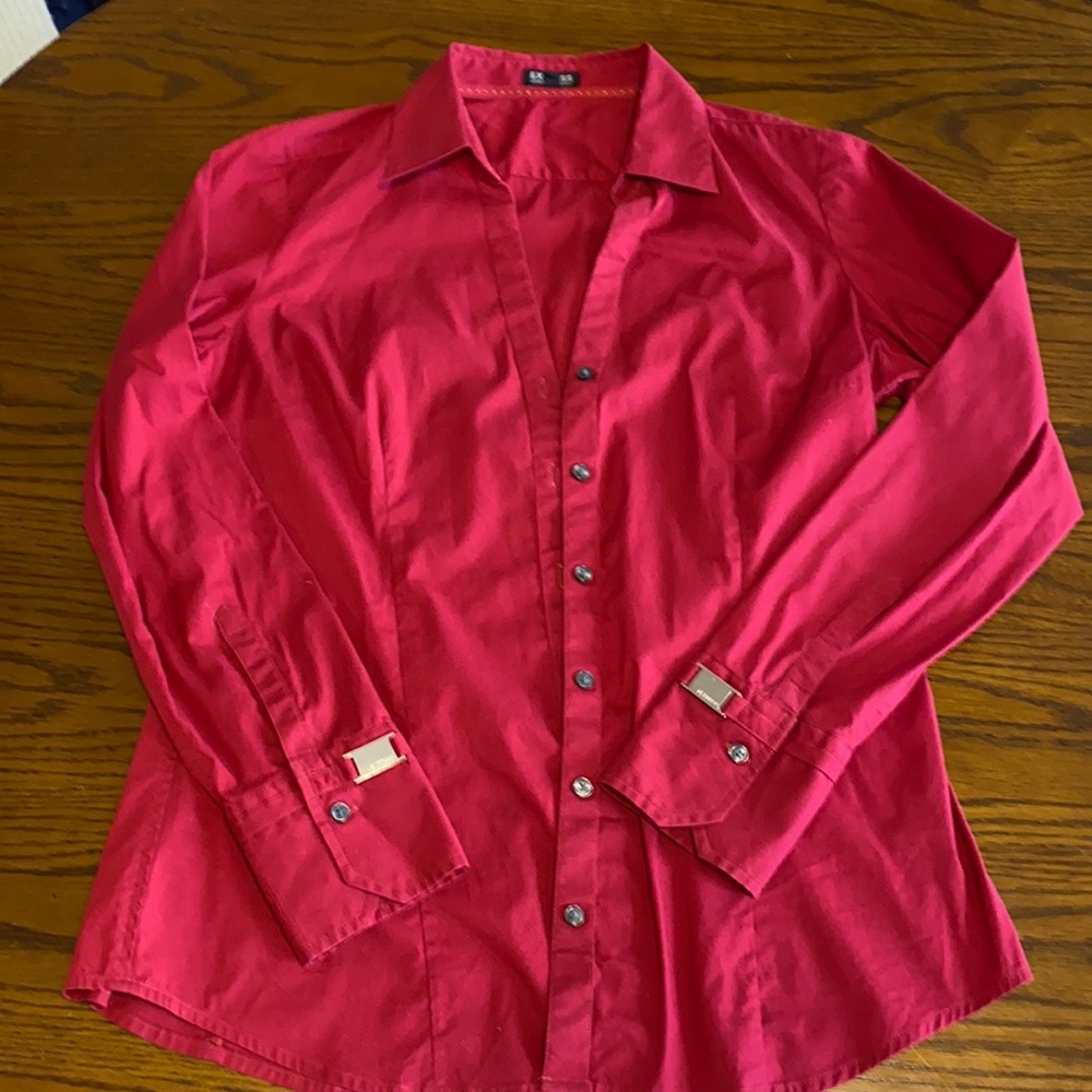 Express Maroon Essential Stretch Button Up Dress Shirt L